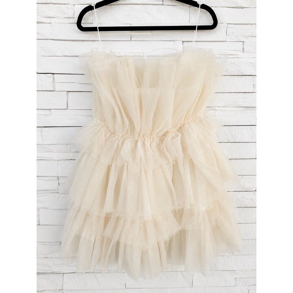 Mable Cream Tulle Ruffle Mini Dress Strapless Tiered Party Bridal Size Large